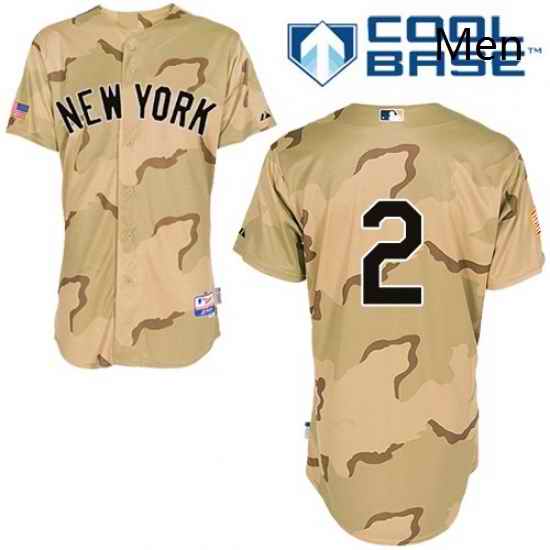 Mens Majestic New York Yankees 2 Derek Jeter Authentic Camo Commemorative Military Day Cool Base MLB Jersey